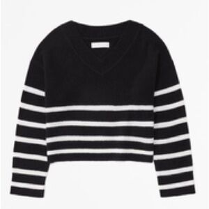 Abercrombie Merino Wool Blend Sweater Womens S Cropped Black White Striped.